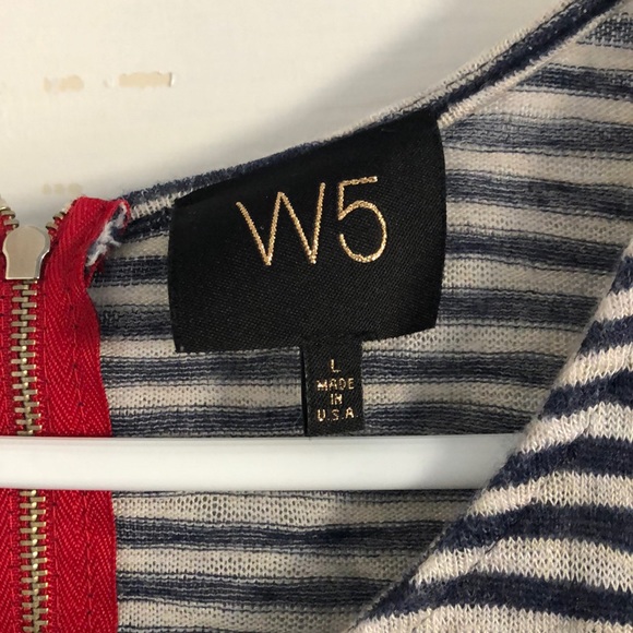 Blue and White Striped Shirt w/ Navy Colorblock - Picture 4 of 5